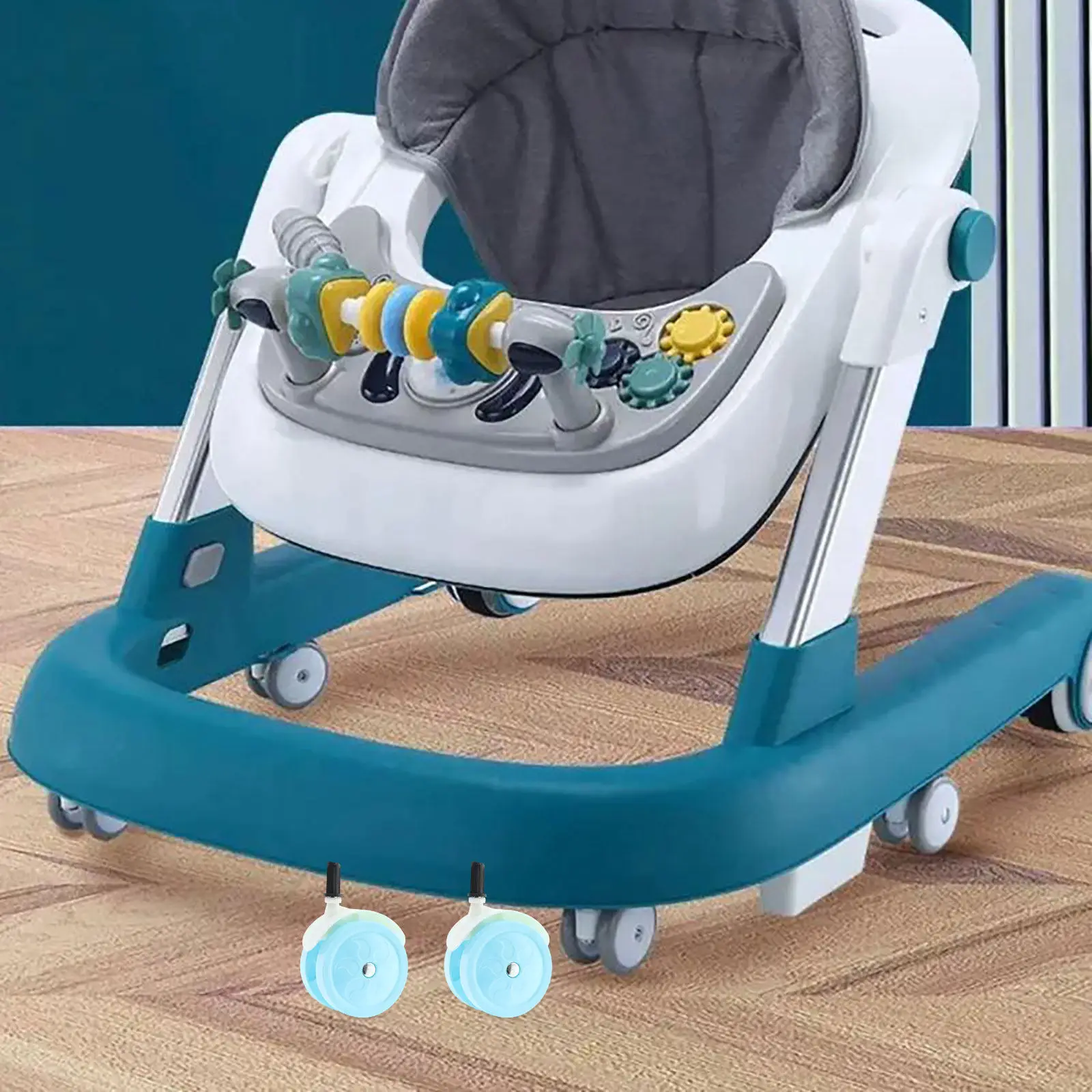 4pcs Baby Walker Wheel Replacement Set – Silent Plastic Casters, Easy Snap-On, 360° Rotation, Noise-Free Stroller Accessories