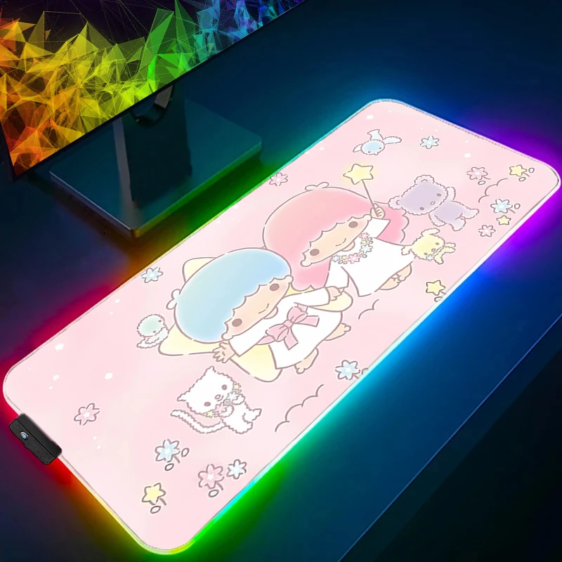 RGB Grote Gaming Muismat Little Twin Star Anime Kawaii PC Computer Gamer Bureaumat Backlight XXL Laptop LED Muismat Backlight