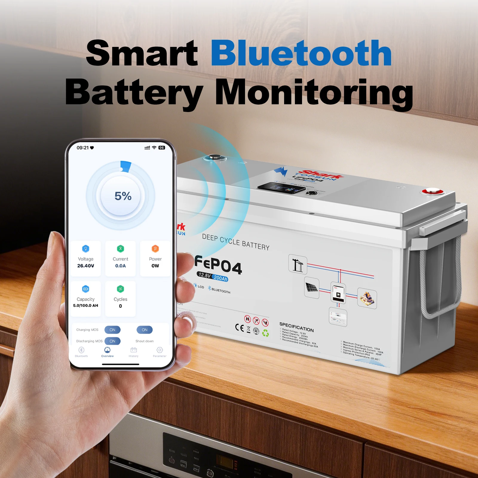 SANDISOLAR 12V 200Ah LiFePO4 Battery 2560Wh Deep Cycle Lithium Iron Phosphate 6000 Cycles with BMS for Solar RV EU USA STOCK