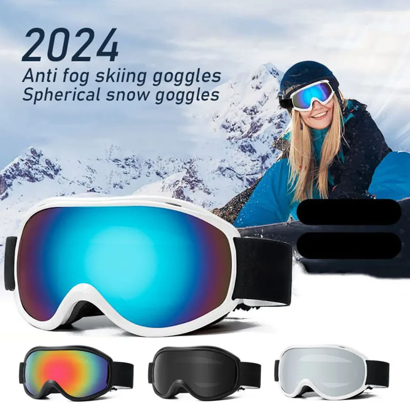 

2024 New Spherical Ski Goggles for Men and Women, Double Layered Anti Fog Goggles for Skiing, Outdoor Cylindrical Snow Goggles