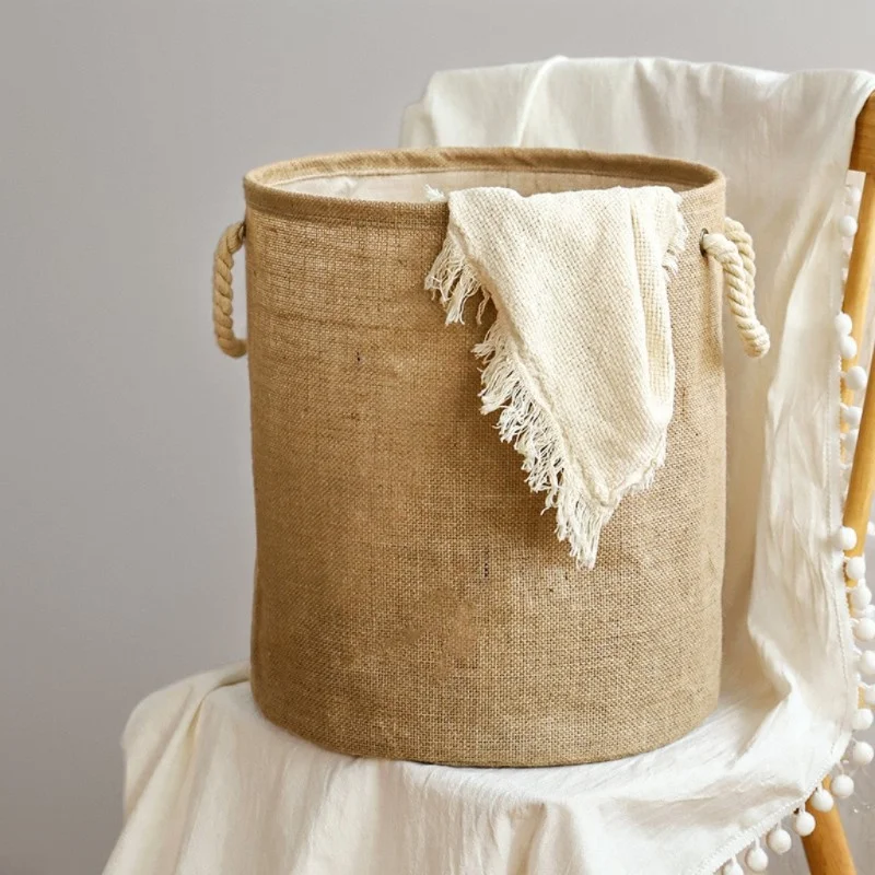 

Желтая льняная корзина для белья с ручками из хлопкового каната для спальни, дома, балкона, органайзер для стирки