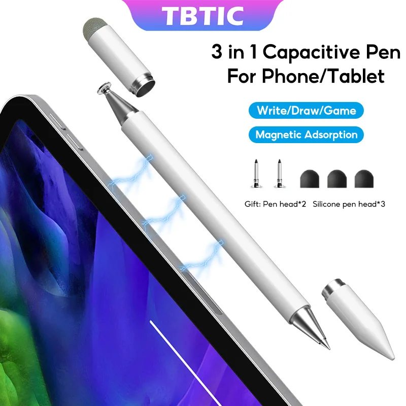 TBTIC Universal 3 in 1 Stylus Capacitive Pen For iPad Matepad Phone Touch Screen Android Tablet Pencil