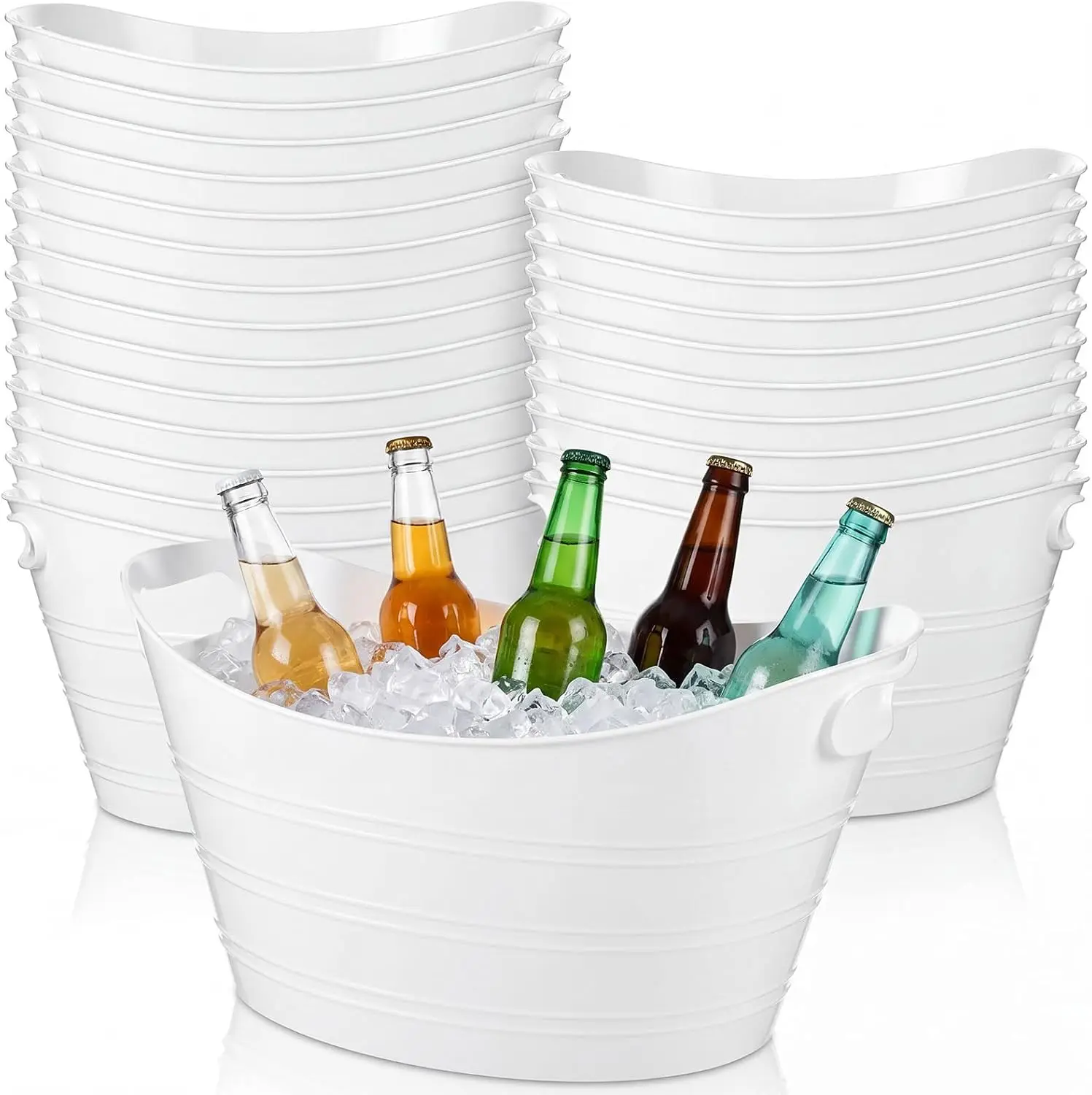 24 Pcs 10 L Plastic Ice Bucket Bulk Large Beverage Tub for Party, White