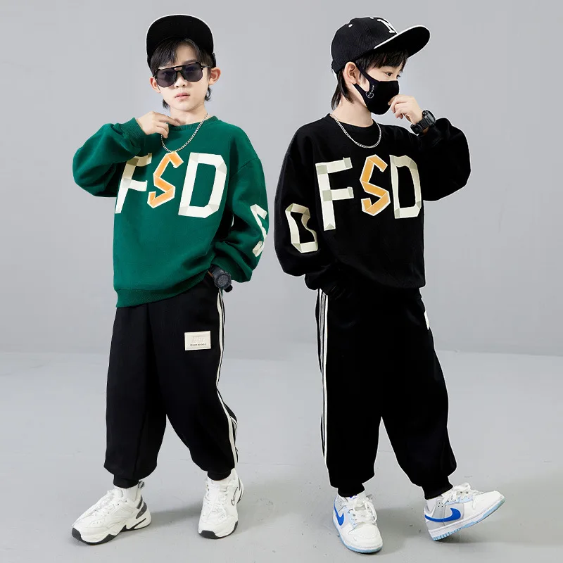 New Autumn Spring Kids Fashion Clothes Outfits Boys Letter T-Shirt Black Pants 2pcs/Set Children Costume Teen Sportswear 12 14 Y