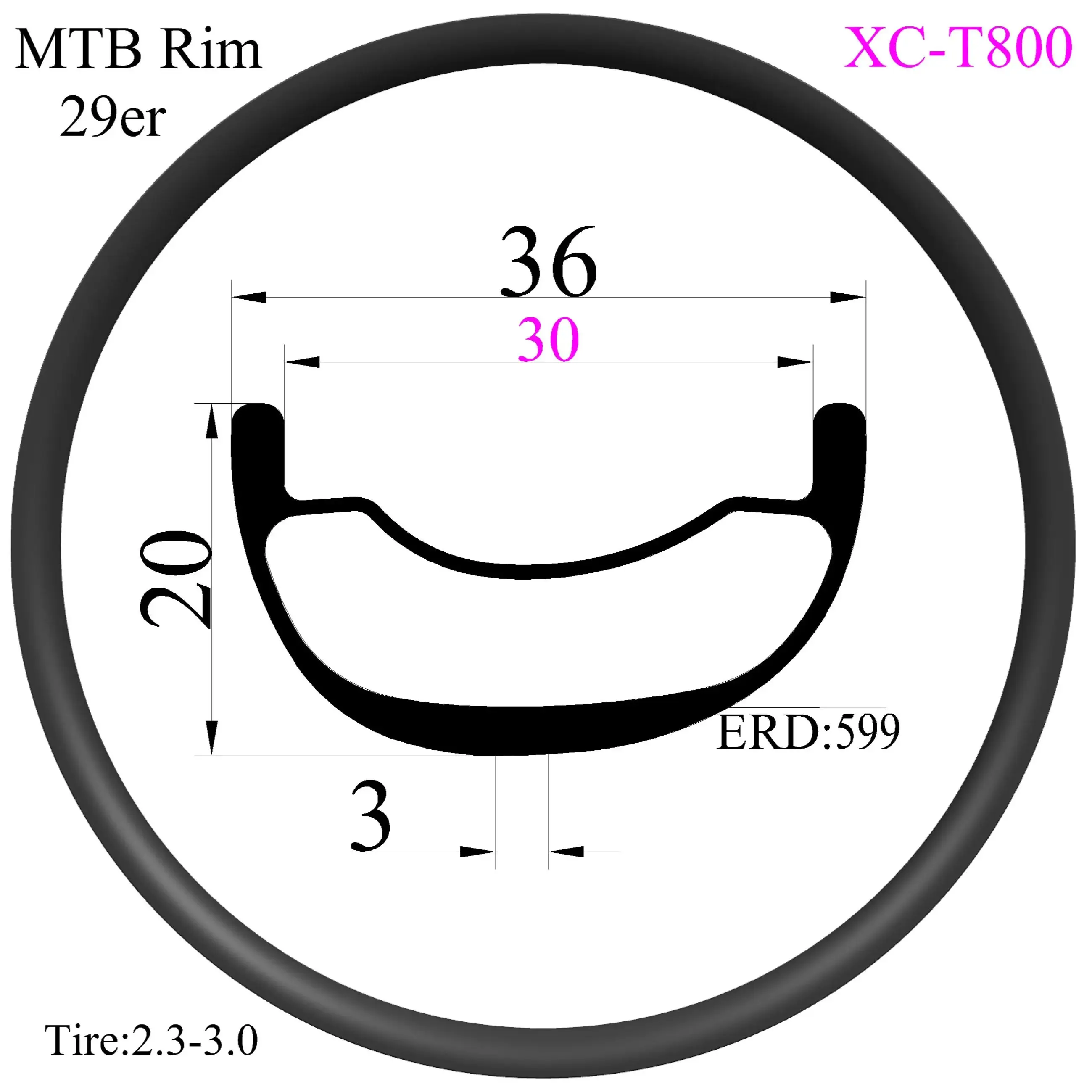 

295g T800 Super light 29er Carbon Rims 36mm width 20mm high MTB rims Hookless Tubeless XC carbon mtb rims