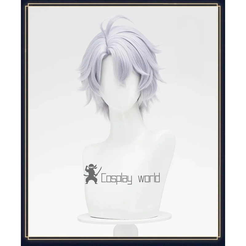 Game Honkai Star Rail Phainon Cosplay Wig 35cm Short Silver Light Blue Wig Anime WigHeat Resistant Synthetic Wigs
