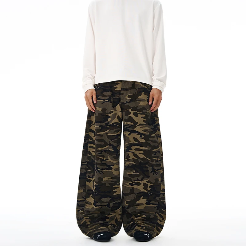 

2026 весенние новые модные мужские повседневные брюки, камуфляжные широкие брюки в американском стиле, универсальные брюки с изогнутым ножом, шикарные