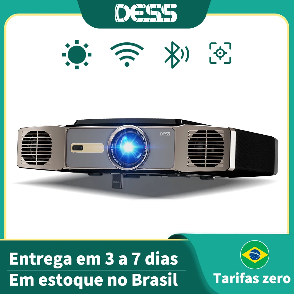 Projetor DESS 4K HD com foco automático, Wi-Fi, eixo duplo, projetor Android 4K para home theater, projetor externo Android Duty Free