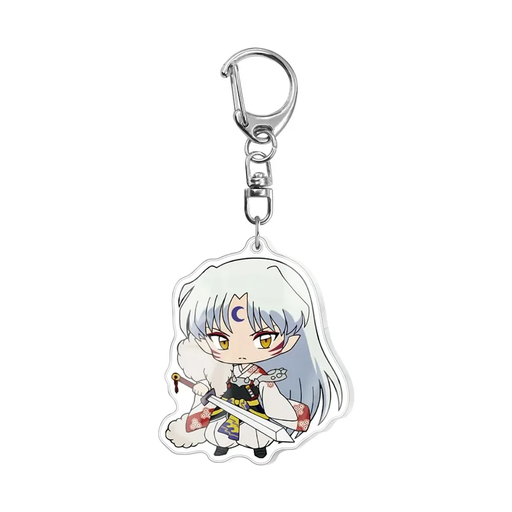 Inuyasha Cartoon Double-sided Keychain Pendant Higurashi Kagome Kikyou Sesshoumaru Keyring Bag Accessories