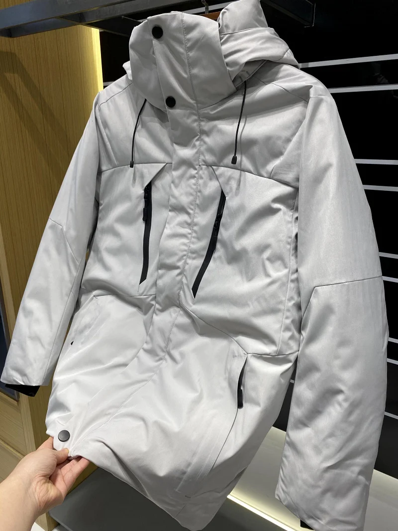 Outdoor Winter Men's down Jaet Warm Windproof Detachable Hat Mid-Length Faionable Polyester Fiber Zipper Closure Regular Fit