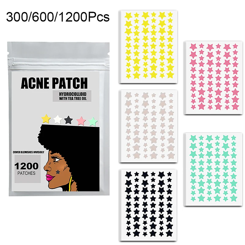 300/600/1200pcs Star Pimple Patch Acne Colorful Invisible Acne Removal Skin Care Stickers Concealer Face Spot Beauty