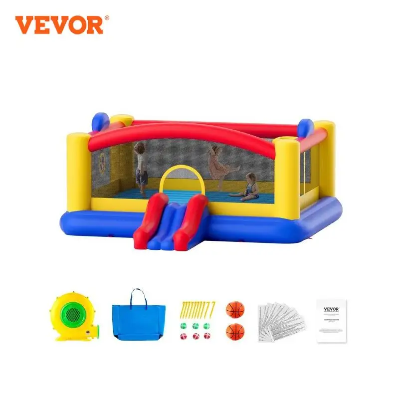 Vevor Opblaasbare Bounce Huis Outdoor Hoge Kwaliteit Playhouse Trampoline Springt Uitsmijter Met Blazer Glijbaan En Opbergtas Kasteel