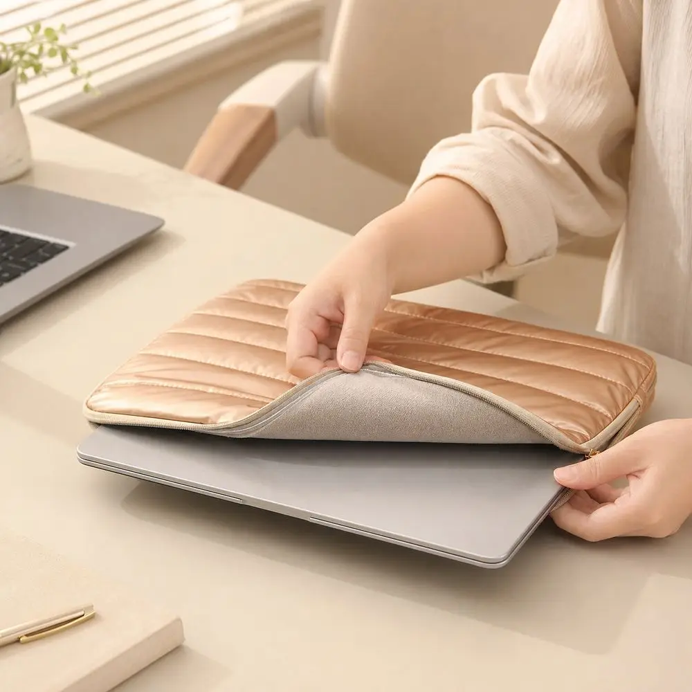 Nylon Quilted Computer Bag Shock Absorbing Quilted Padding Laptop Sleeve Bag Water Resistant Laptop Carrying Case Laptop Storage