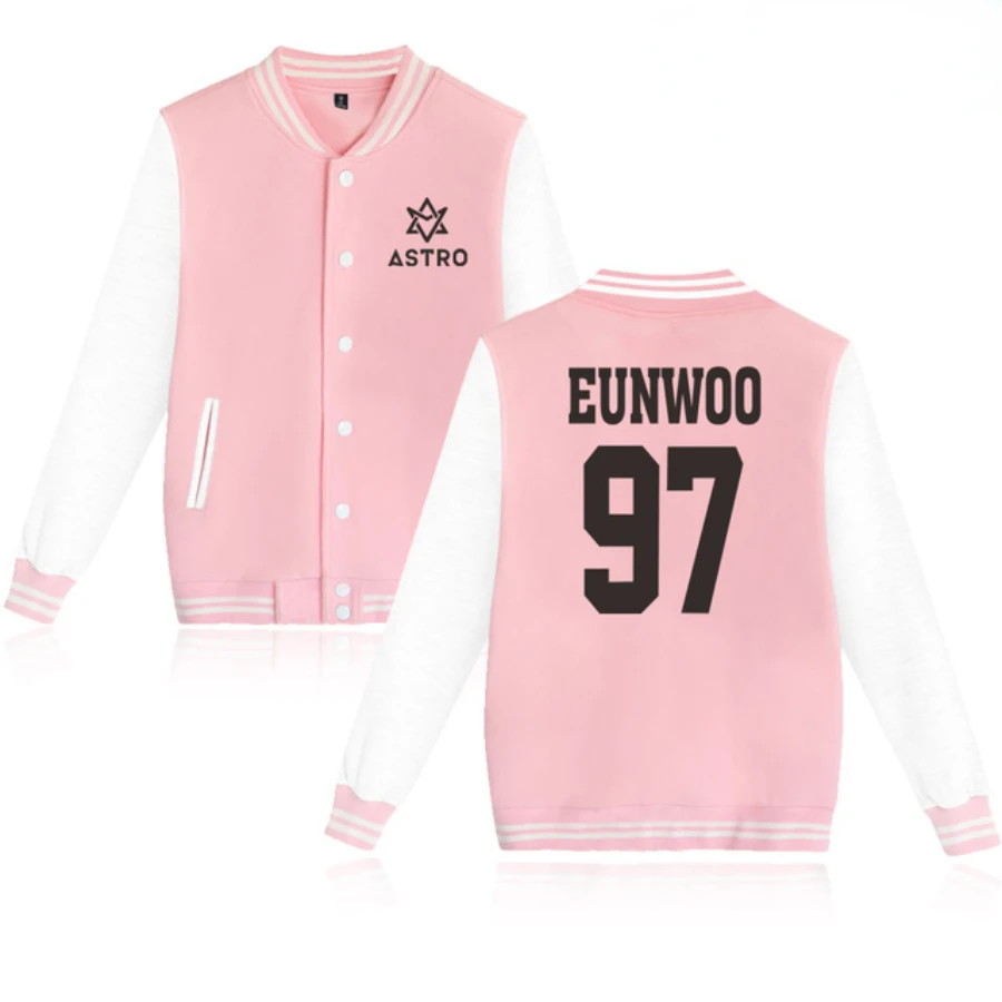 KPOP ASTRO Album Baseball Jacket Men Women Bomber Jacket Outwear SANHA MJ JIN JIN EUNWOO MOONBIN ROCKY College Baseball Uniform