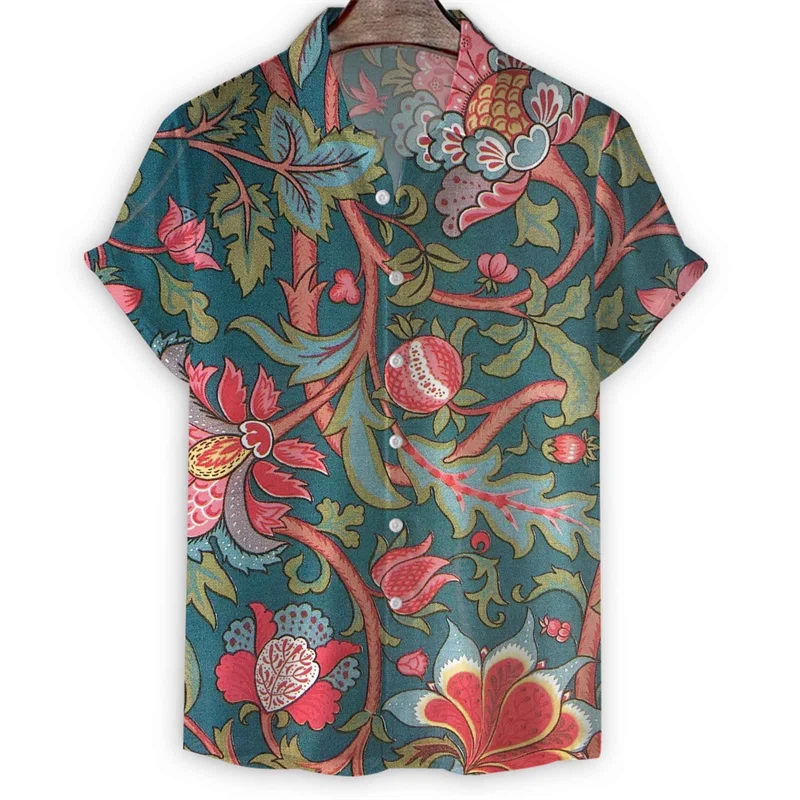 Hot Sale Flower Leaf 3d Print Hawaiian Shirt Men Summer Cool Short Sleeve Tops Shirts Casual Tops Loose Button Blouse Clothes