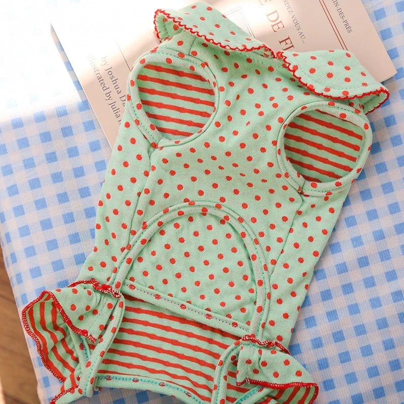 Baby Collar Four Legged Puppy Clothes Summer Dog Polka Dot Wrap Belly Clothes Cute Pet Pajamas Yorkshire Sunscreen Jumpsuit