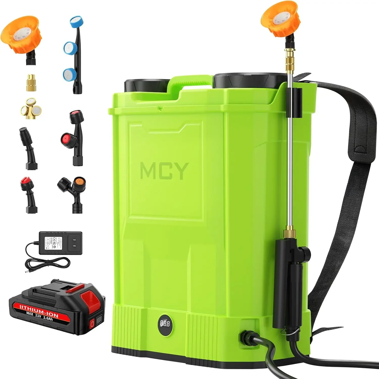 

Electric Battery Powered Sprayer 20L 5.3 Gallon 100 PSI 21V 2.6Ah Charger Telescopic Wand 8 Nozzles Weed Yard Garden Work