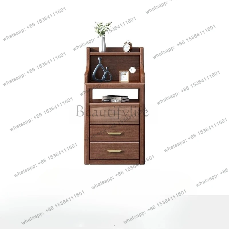 new Chinese-style solid wood bedside table walnut small apartment heightened storage storage household bedside small cabinet