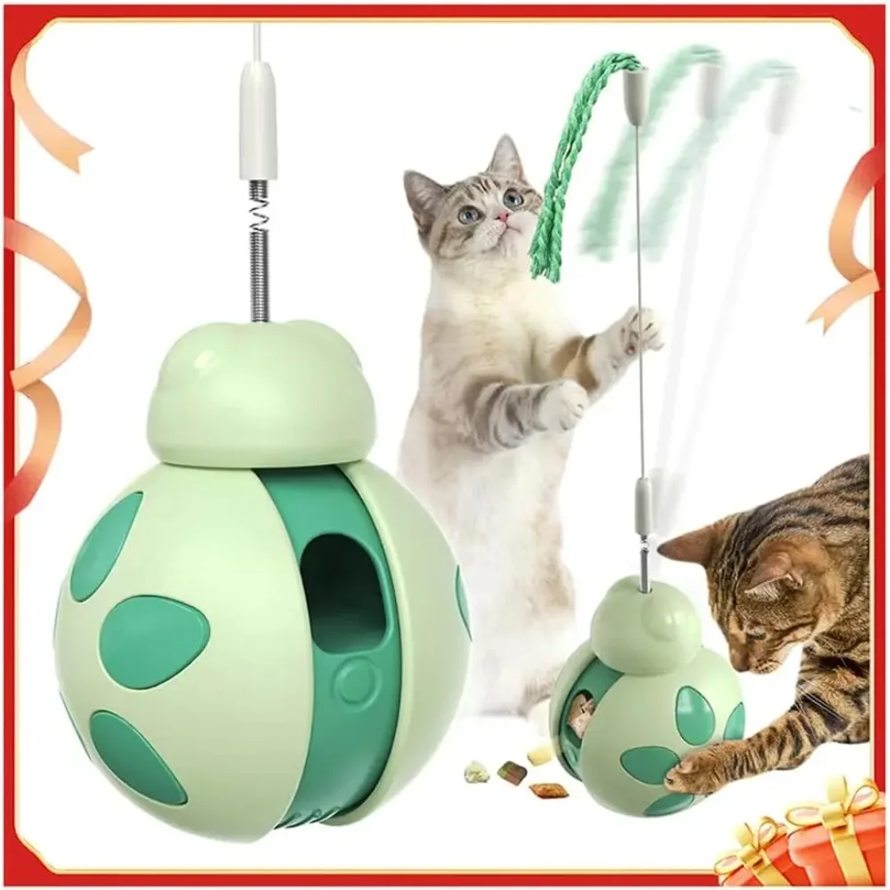 Interaktives Katzenspielzeug für Katzen im Innenbereich, Tumbler Treat Dispenser, Teaser-Zauberstab/Schieber zur Linderung von Angstzuständen/Boredom, Kätzchen, Gewichtsverlust