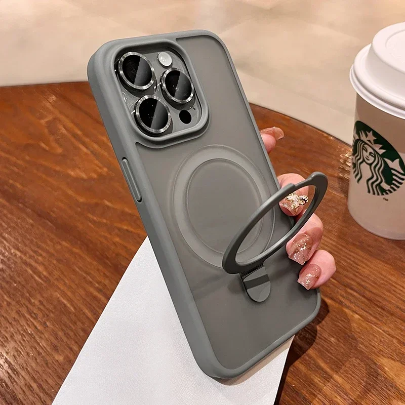 

Luxury Wireless Charging Case For iPhone 11 12 13 14 15 16 Pro Max Plus Magnetic Ring Bracket Camera Protection Cover