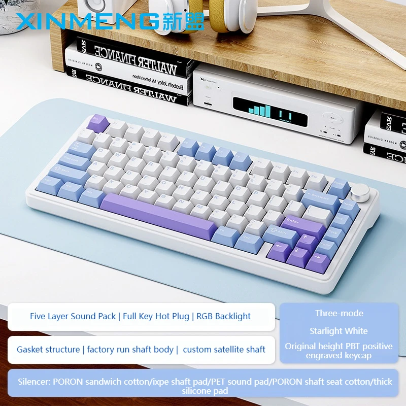 Xinmeng M75 Tastiera meccanica 81 tasti Tre modalità Hot Swap Schermo fai da te Lega di alluminio Rgb Retroilluminazione Periferiche di gioco Win/Mac