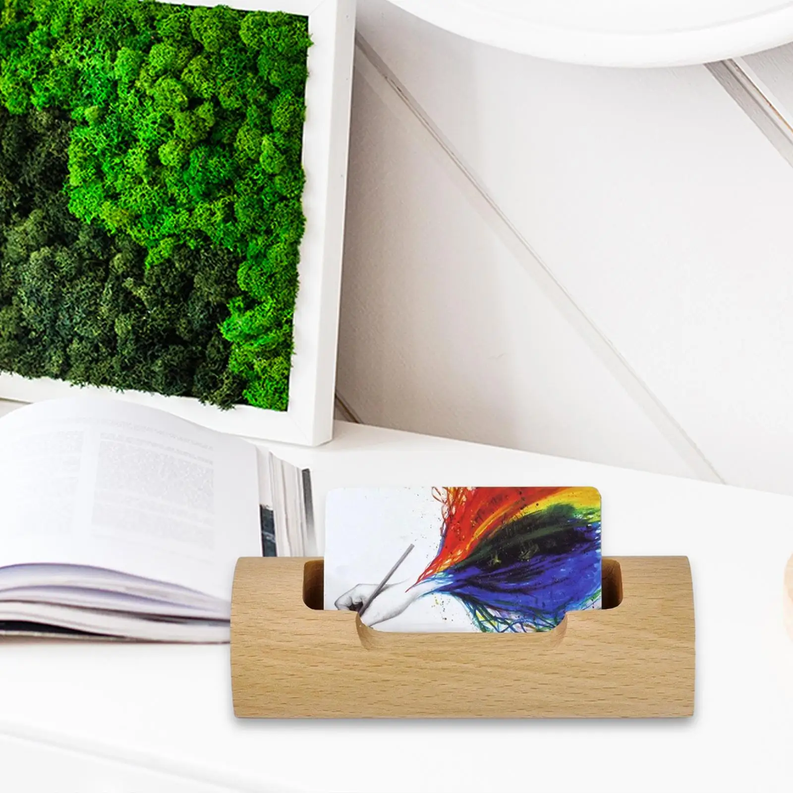 Desk Business Card Holder Storage Rack Wooden Business Card Display Holder Stand for Reception Conference Exhibition