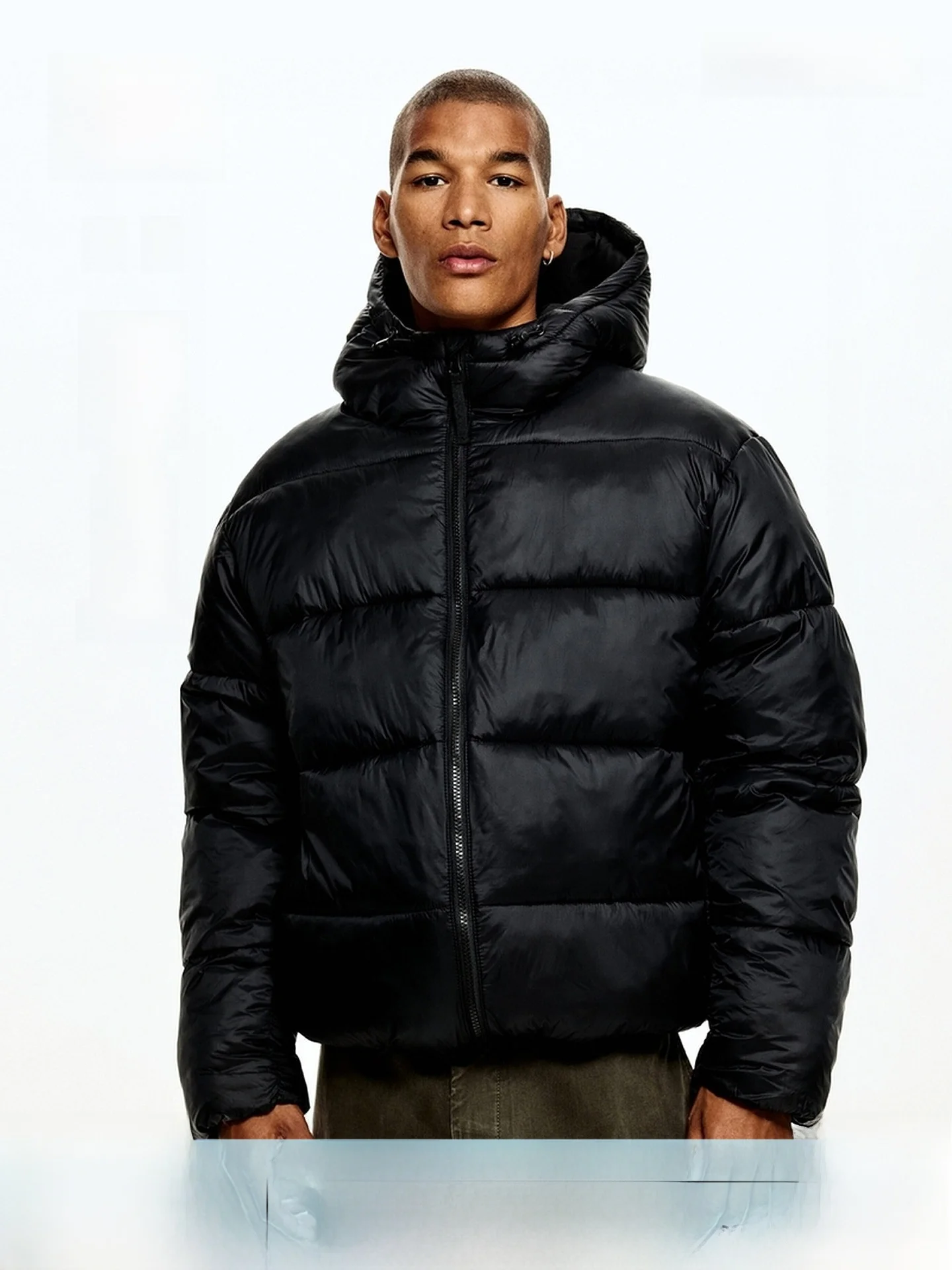 Men's Thickened Cotton Jacket Winter Warm Windproof Water Repellent Baked Bread Style H&M Casual Outerwear Nylon Fabric
