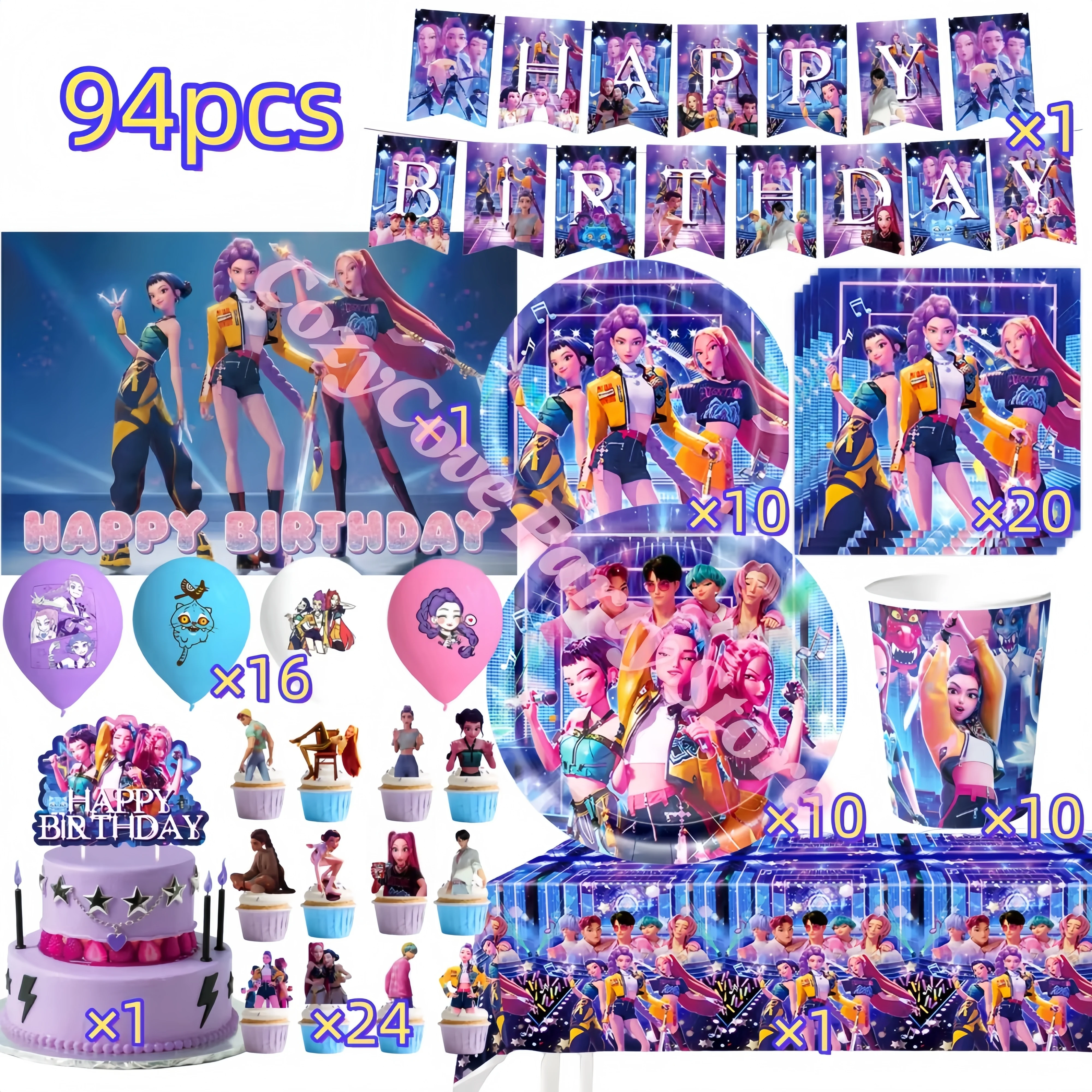 Ensemble de décoration d'anniversaire Hunte, nouveaux démons, vaisselle, assiette, tasse, ballon pour filles, Kpop Anime, fournitures pour cadeaux de fête, accessoire de stand Photo