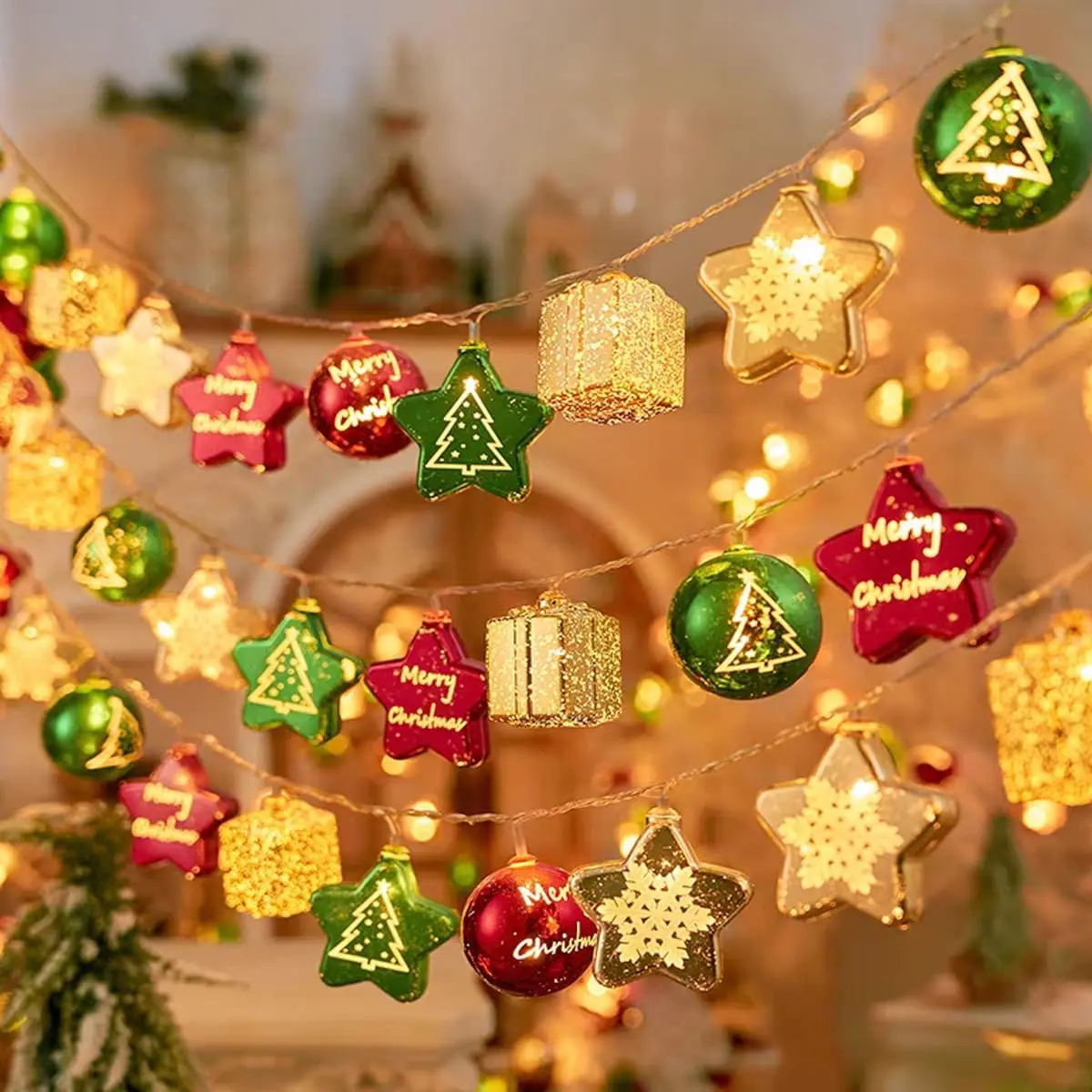 

Christmas LED String Lights Santa Snowman Star Shaped Lights Perfect Holiday Atmosphere Lighting for Tree Party Decorations