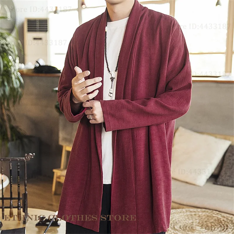 Plus Size 3XL Men's Kimono Cardigan Traditional Japanese Kimono Haori Yukata Retro Harajuku Samurai Costume Loose Jacket Shirt