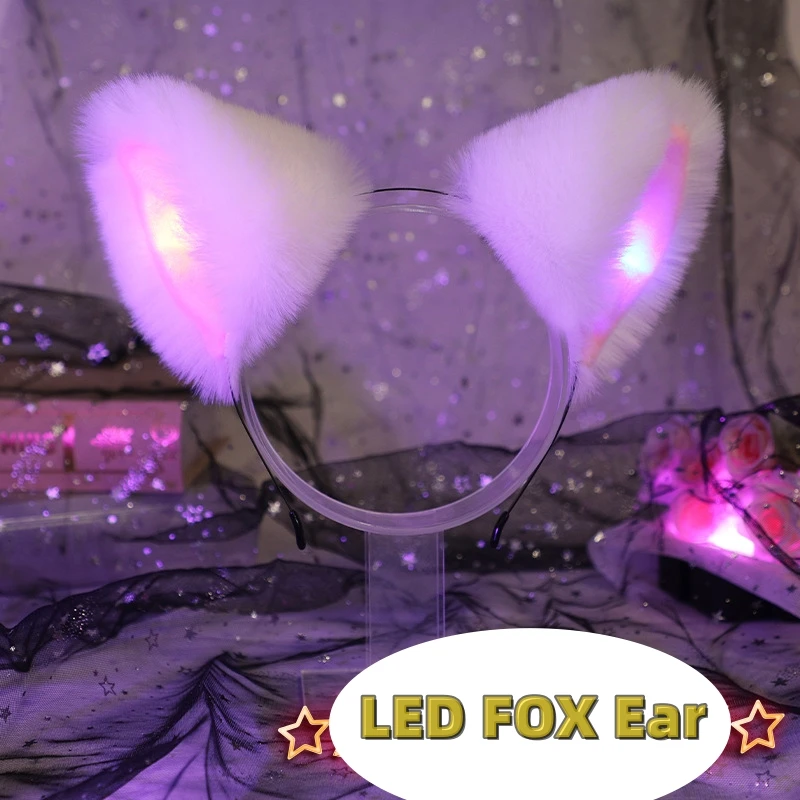 Anime 2024 New Simulated Animal LED Ear Party Flash Hair Accessories Plush Cat Ear LED Glow Maid Headwear Cute Fox Ear Hair Hoop