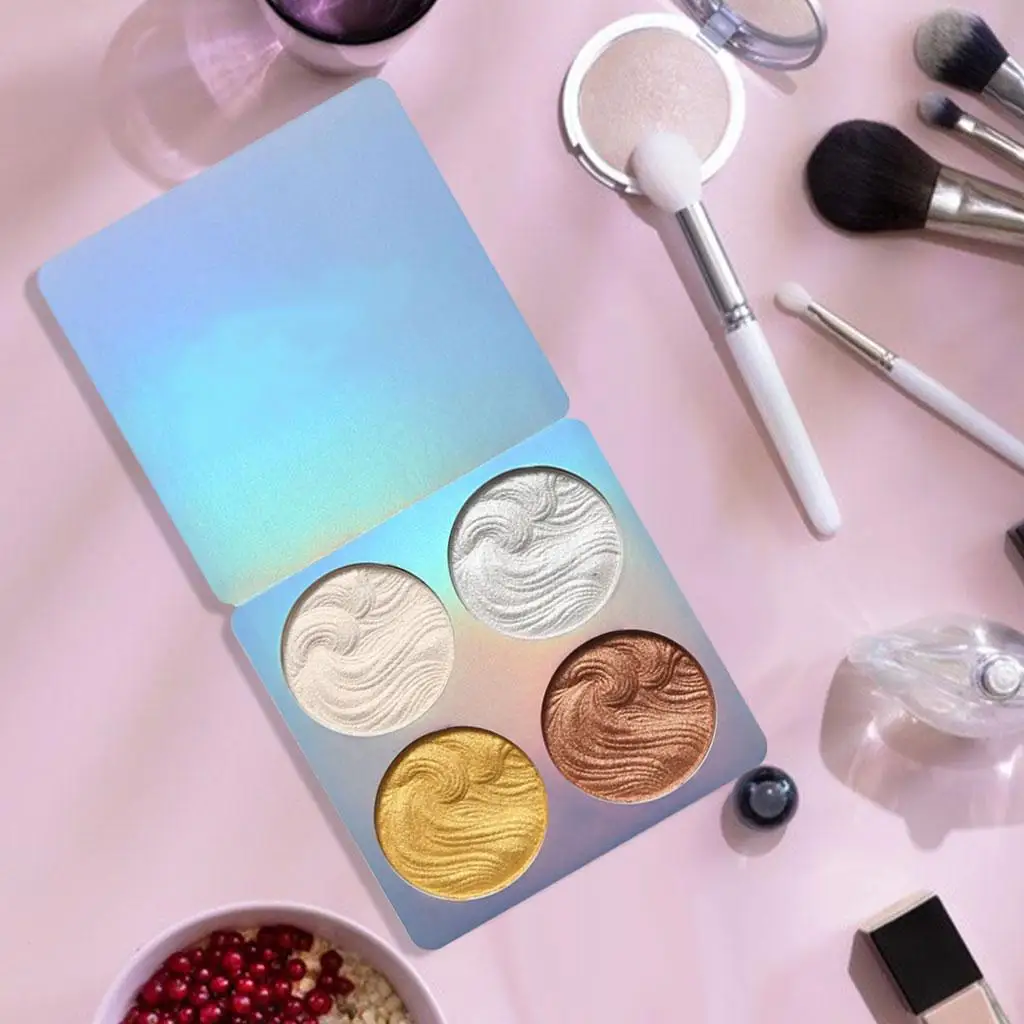 Shimmering Highlighter Powder Palette Four Colors Face Makeup Glow Contour Cheekbone Blush for Cosmetic Lovers