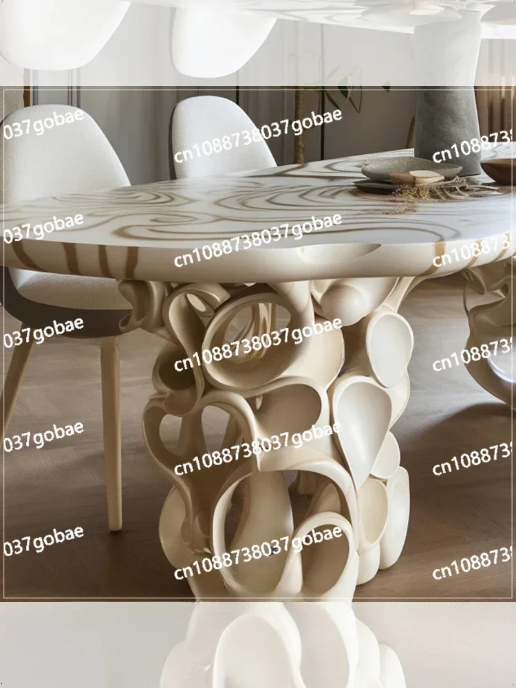 Premium Design Dining Table Cream Wooden Long Dining  8 Seats Long Dining  Art Creative Long Personality