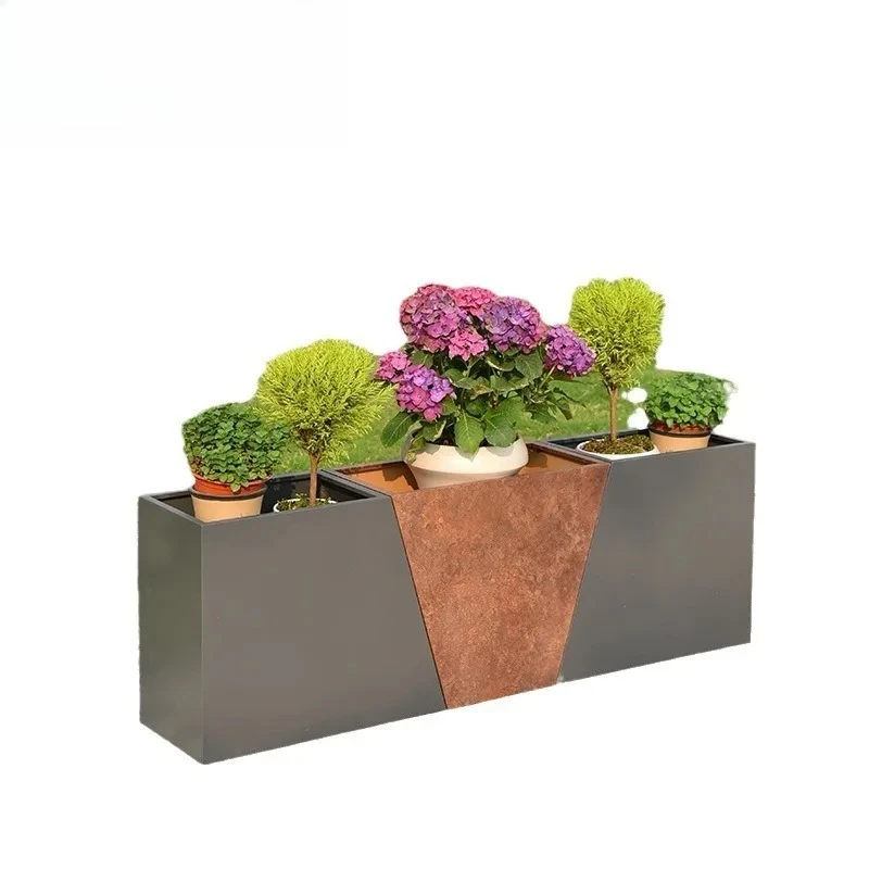 

Stainless steel outdoor flower box flower pot combination partition pool planting box commercial street