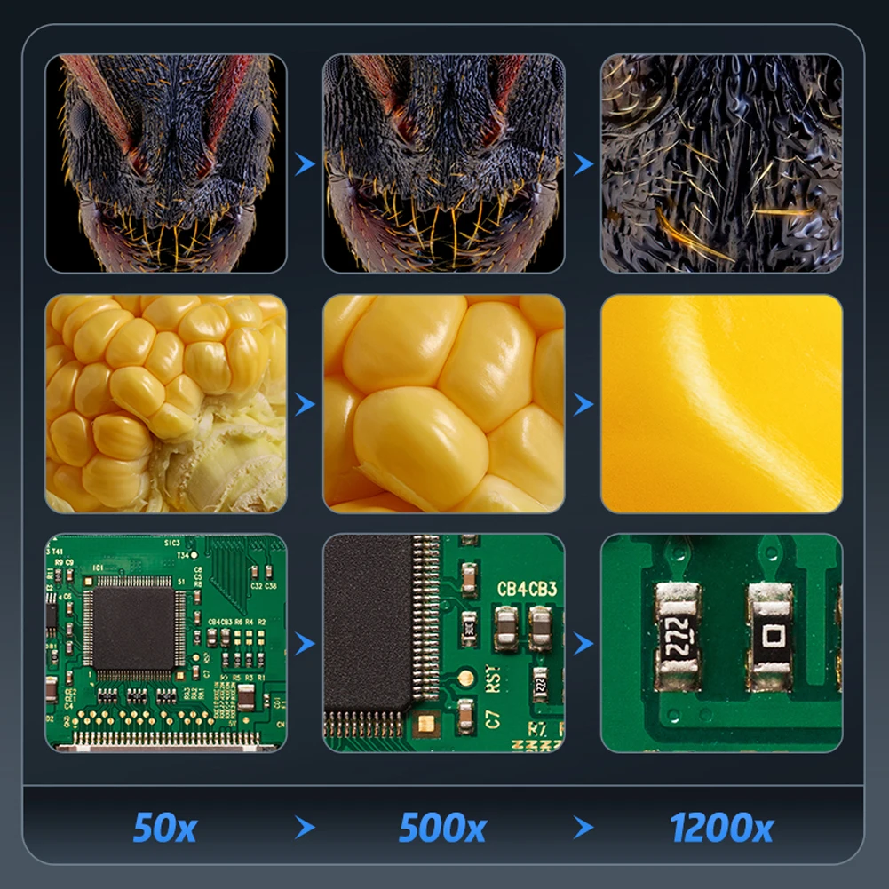 

7-дюймовый электронный микроскоп IPS с 1200-кратным увеличением, паяльный микроскоп с 8 светодиодами, регулируемой подсветкой, портативный цифровой увеличитель