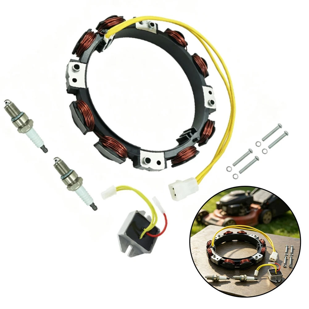 Engine Alternator Stator Coil Set with Regulator Spark Screws Gaskets for Models 592830 and 696458 Dimensions Given