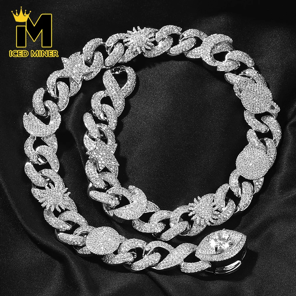 

16mm Sun Star Eye Iced Out Chain Necklaces for Men Women Bling 5A CZ Link Chain Hip Hop Jewelry Free Shipping