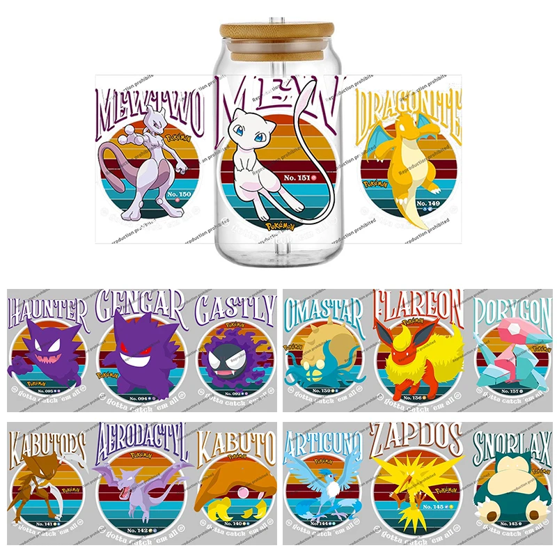 

Popular Lovely Retro Pokemon UV DTF 3D Pikachu Sticker New 16oz Glass Can Cup Mug Coffee Car Phone Transfer Wrap DIY Decals