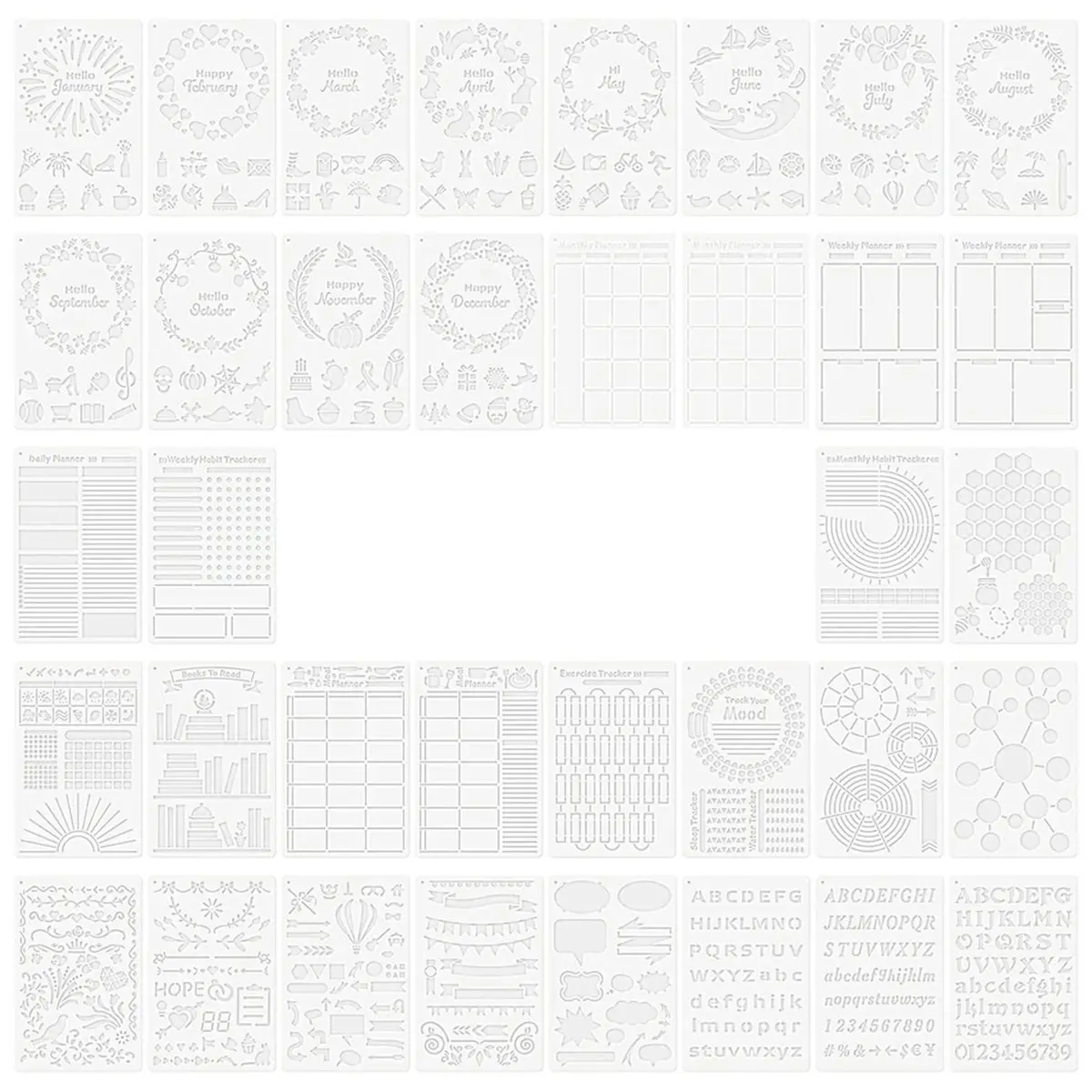 AB09 Journal Stencils Kit (36PCS) - Planner Accessories Log Printing Template for Ournaling Hollow Painting Template