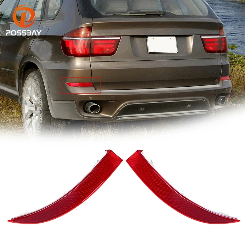 POSSBAY Car Bumper Face Bar Cover Reflector Red Warning Lights Side For BMW X5 E70 LCI 2011 2012 2013 63147240997 63147240998