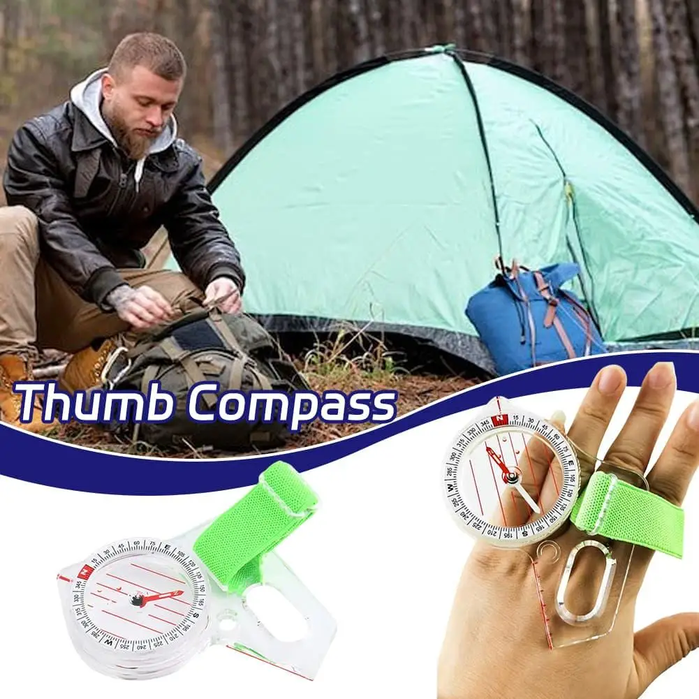 Luminous Thumb Compass Clear Scale Ruler Map Measuring Hole Ergonomic Thumb Slot Adjustable Wrist Strap High Precision Compass