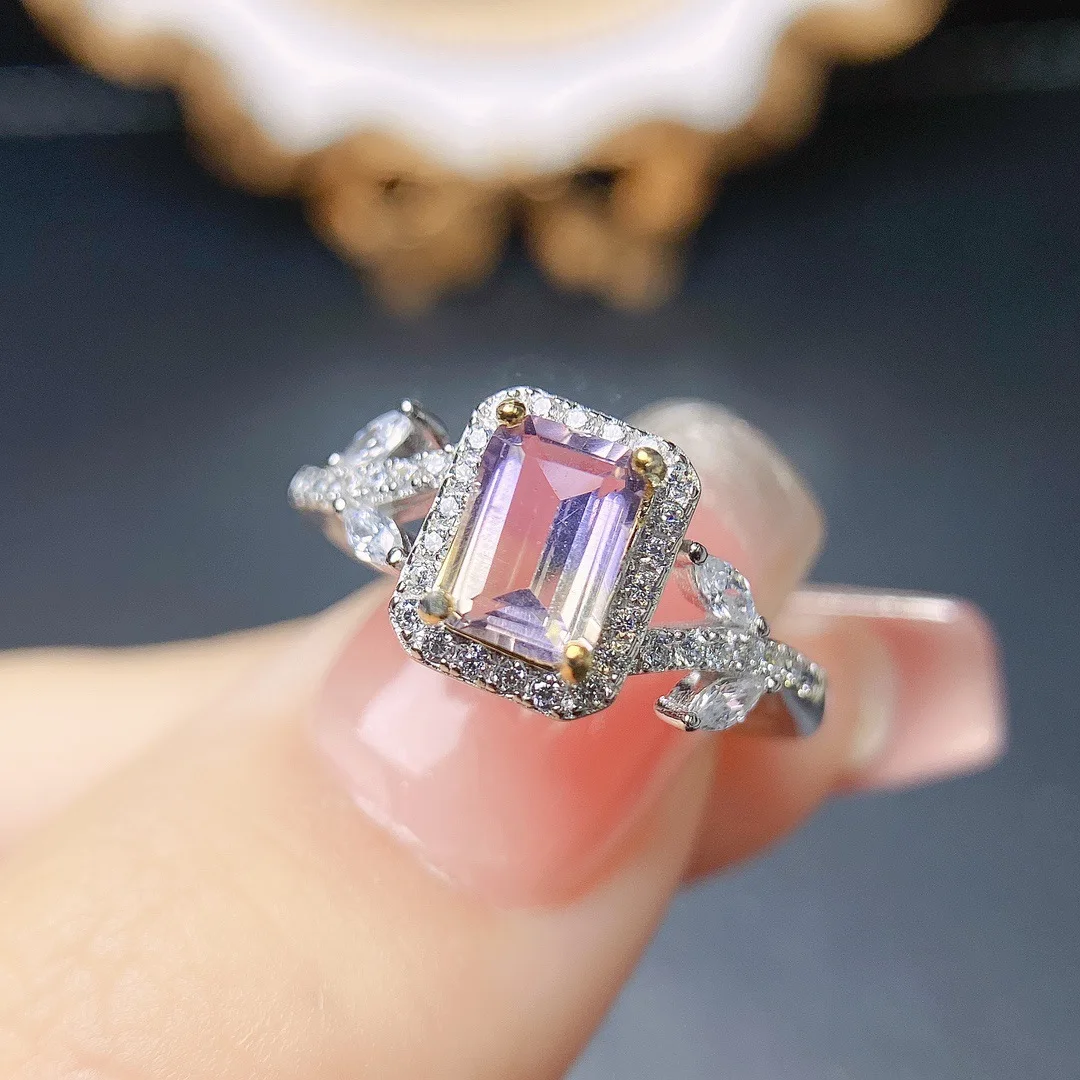 Natural Ametrine Ring S925 Sterling Silver Inlay 5*7 Gemstone Ring Fine Fashion Charm Wedding Jewelry for Female