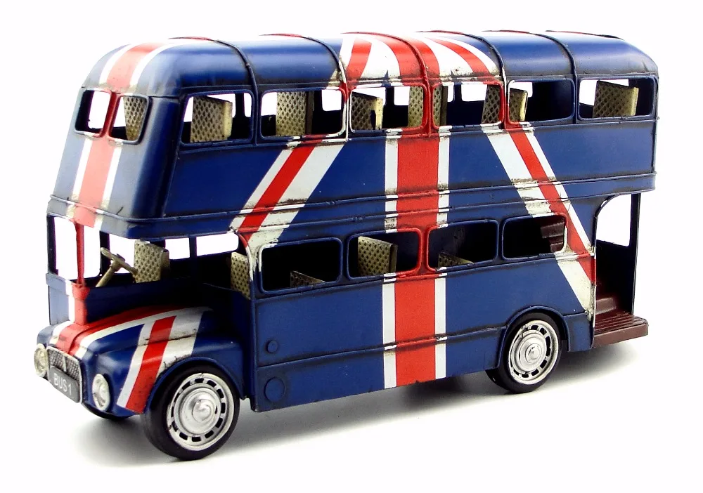 Antique Classical London Double-decker Bus Model Retro Vintage Wrought Metal Crafts for Home/pub Decoration or Birthday Gift