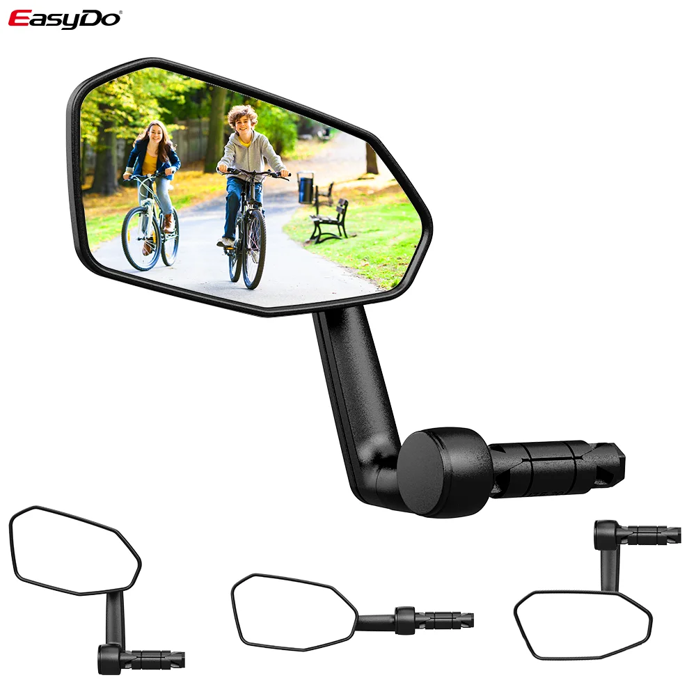 EasyDo Bicycle Mirror Rotatable Handlebar End Bike Rearview Mirror Durable Wide Angle Adjustable Reflector for MTB Road E Bike