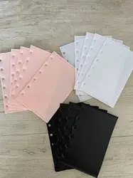 5Pcs A7 Pink Black Binder Pockets Binder Folders for Notebook Divider Page Waterproof PVC Leaf Document Filing Bag