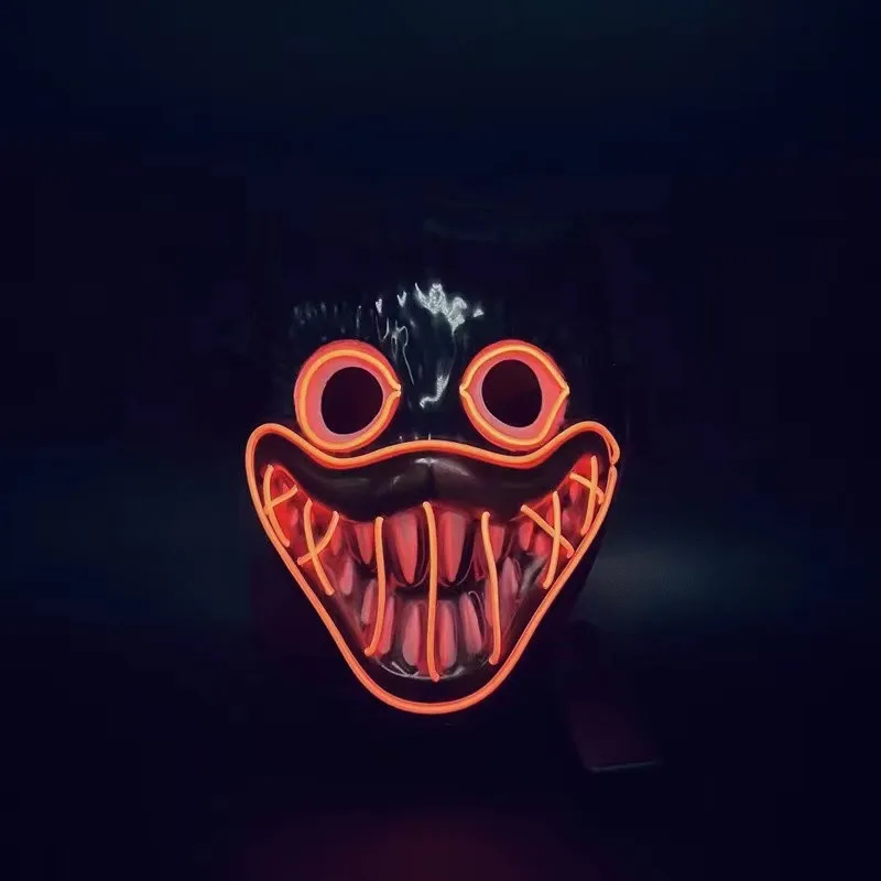 Halloween-Maske, gruselige LED-Leuchtenmasken, Demon Slayer-Maske, leuchtende Gesichtsmaske mit EL-Draht