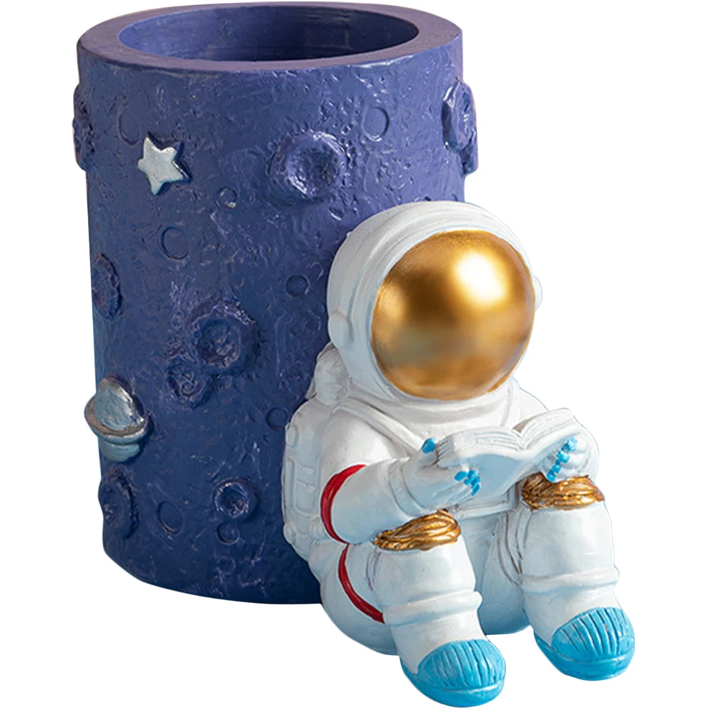 

Astronaut Pen Resin Desk Organizer Astronaut Figurine Pencil Cup Storage Decor Figurine Space Themed Office Supplies