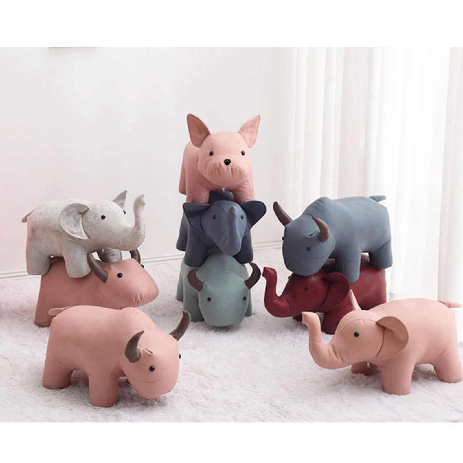 Sofa Tea Stool Cute Cartoon Animal Stool Wood Ottoman Stool Animal Footstool Creative Sofa for Living Room Housewarming Gift