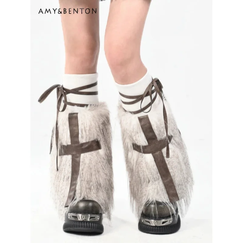 25cosoriginal-sous-culture-fille-chaude-marron-pu-sangle-croisee-en-peluche-jambieres-y2k-chaussettes-chaudes-femmes-gothique-punk-style-fourrure-jambieres