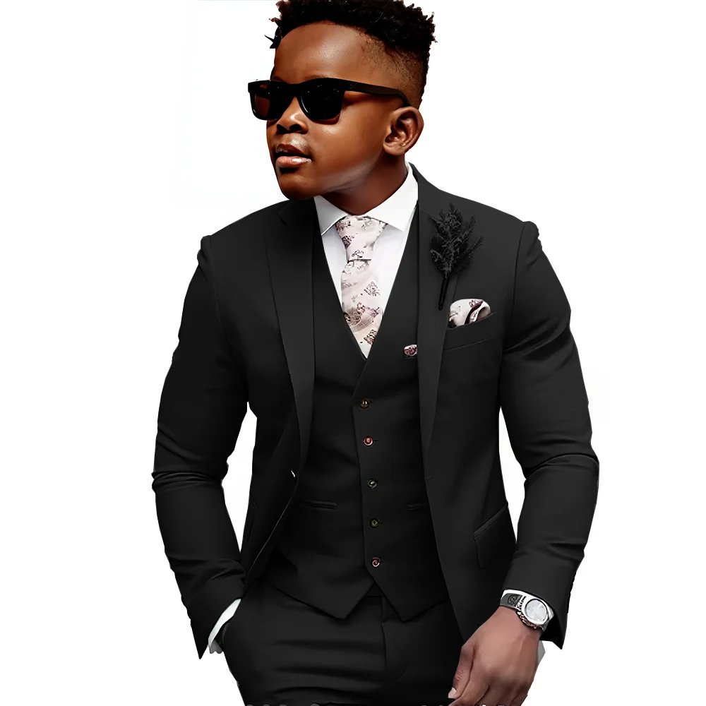 Elegant Sage Green Boy Tuxedo Suits 3 Pieces Slim Fit Notch Lapel Jacket+Waistcoat+Trousers for Party Wedding Boy Blazers Suit